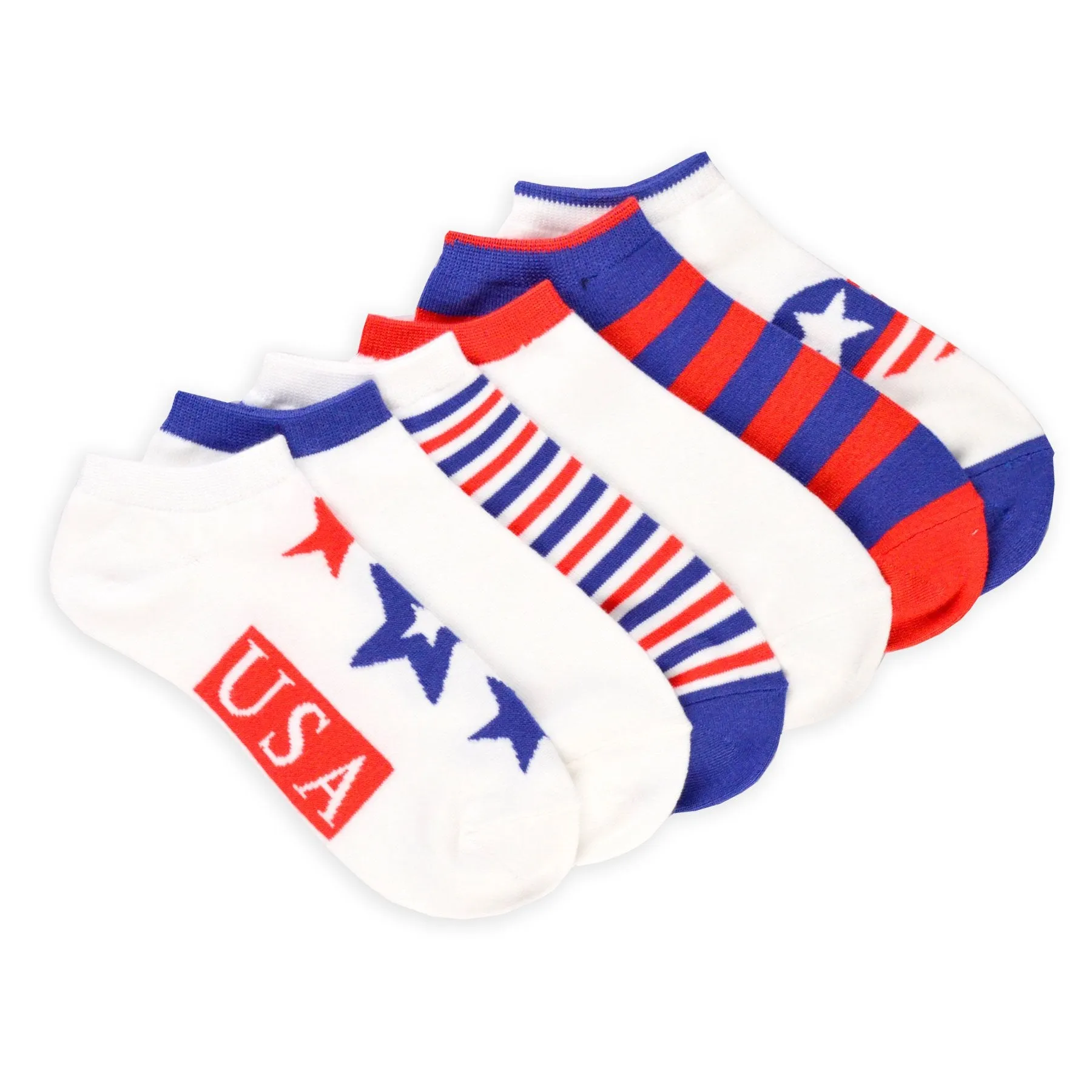 TeeHee Socks Women's 4th of July Cotton No Show I Love USA 6-Pack (11154)