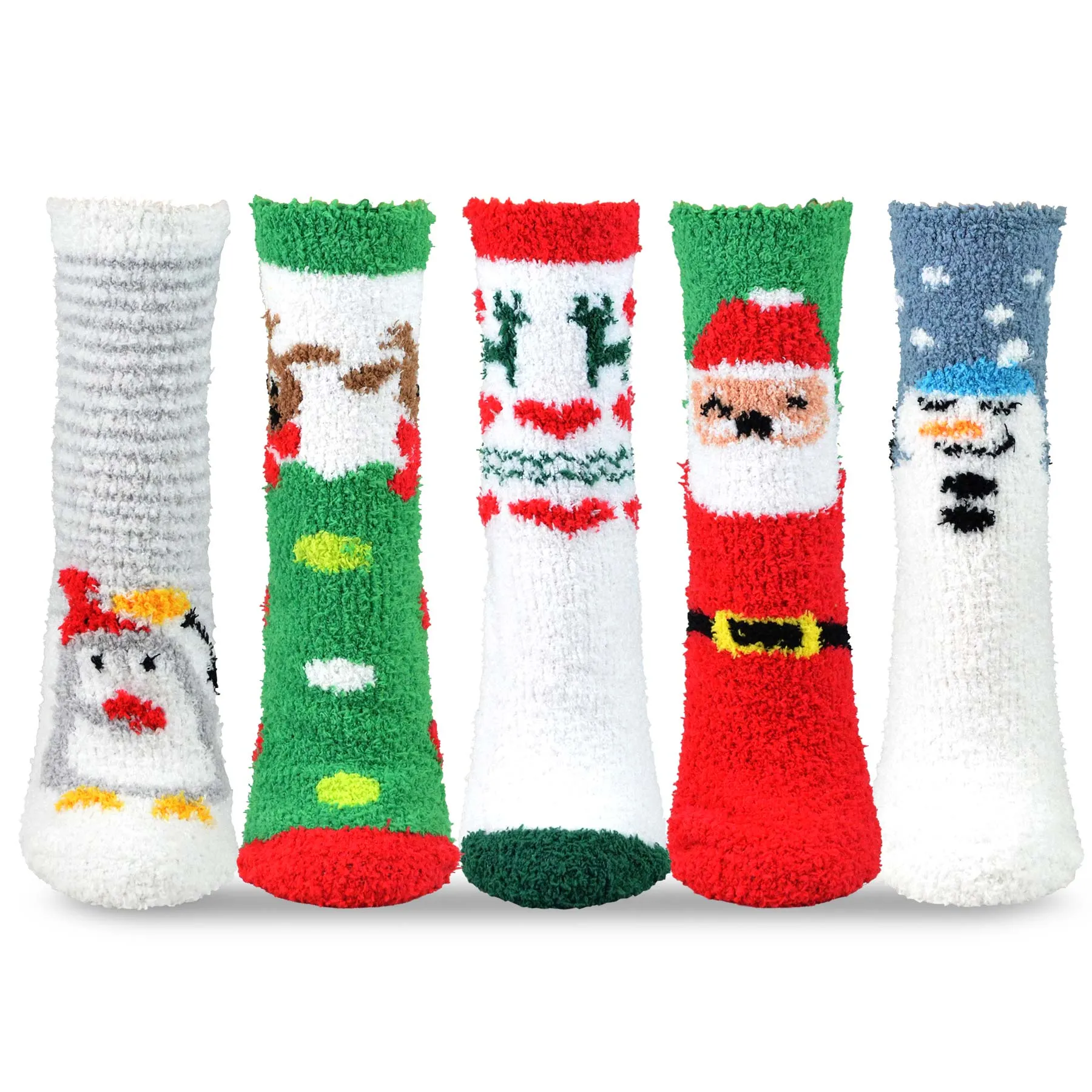 TeeHee Socks Women's Fuzzy Polyester Crew Christmas 5-Pack (18004)