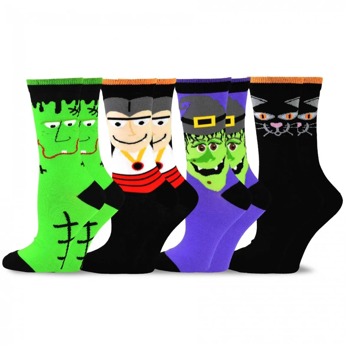 TeeHee Socks Women's Halloween Polyester Crew Scary Faces 4-Pack (11245)