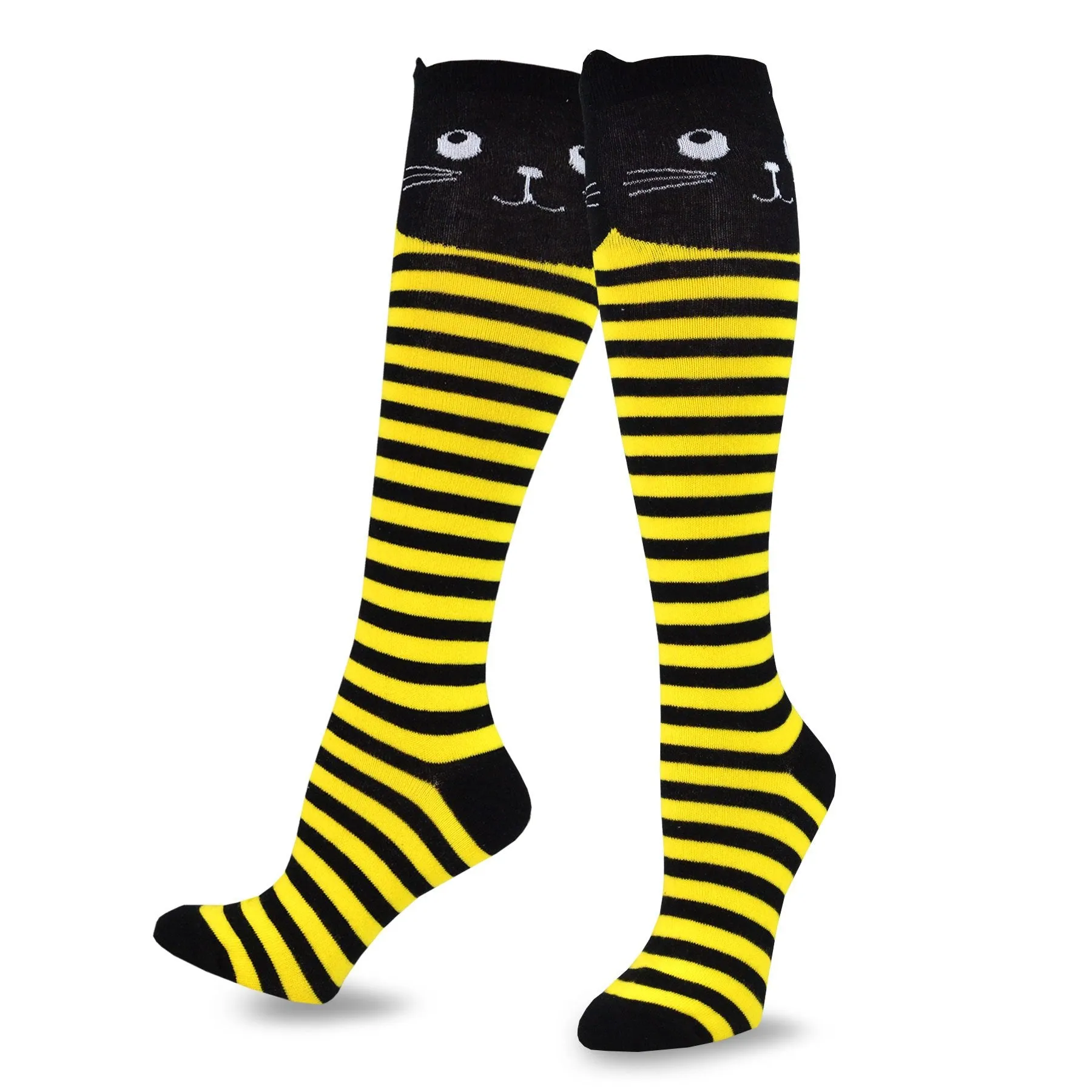 TeeHee Socks Women's Novelty Cotton Knee High Cats 5-Pack (12172)