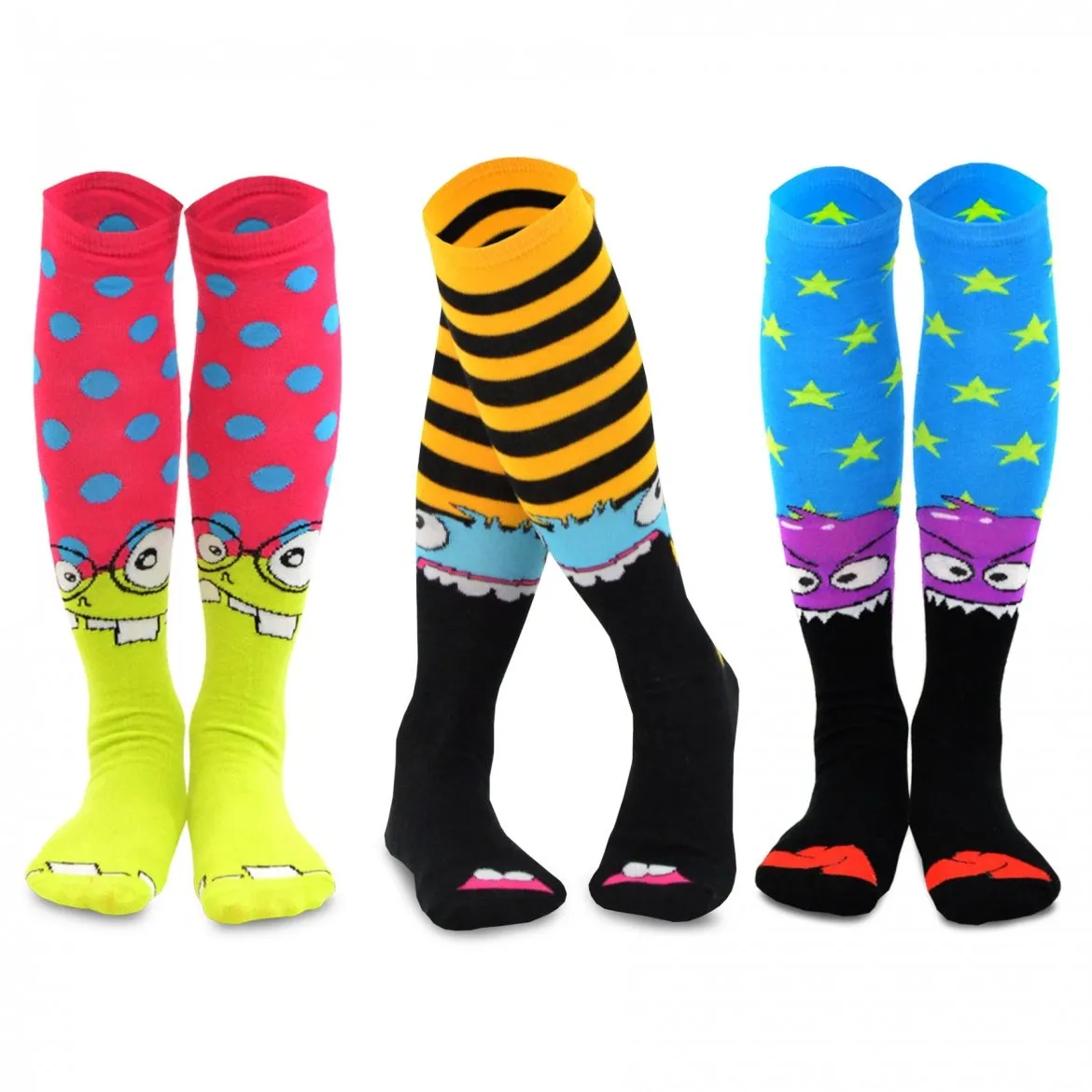 TeeHee Socks Women's Novelty Cotton Knee High Monster 3-Pack (10806)