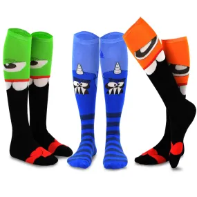 TeeHee Socks Women's Novelty Cotton Knee High Monster C 3-Pack (12090)