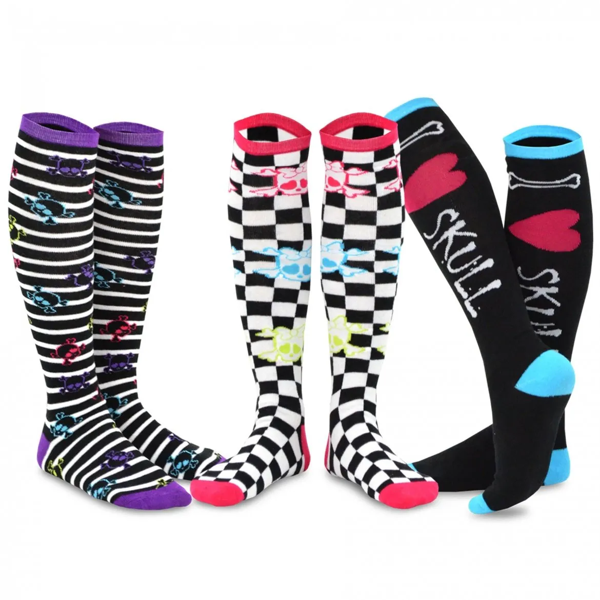 TeeHee Socks Women's Novelty Cotton Knee High Skull 3-Pack (10801)