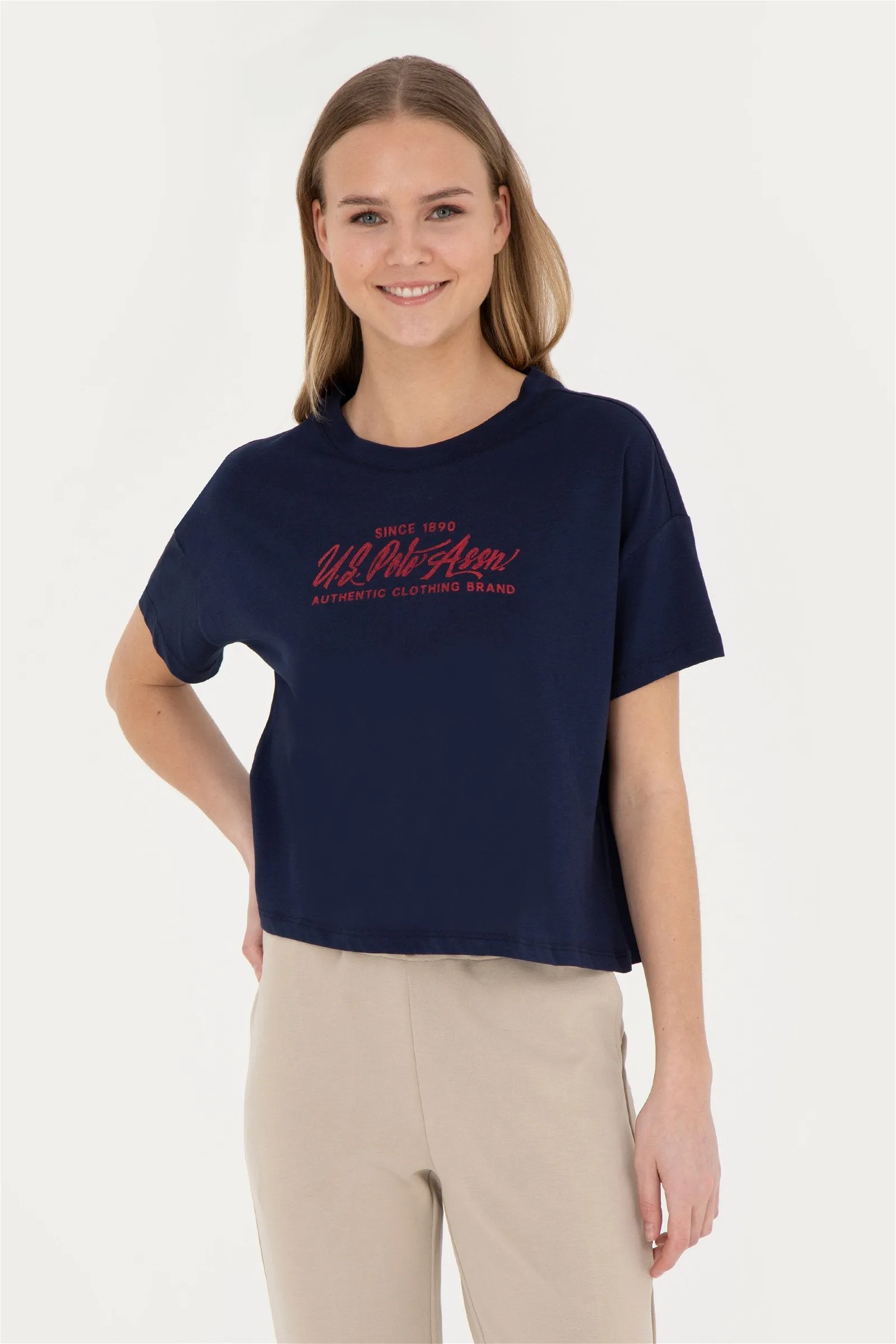 USPA Women T-Shirt Round Neck Sleeveless Navy VR033 USTSW033