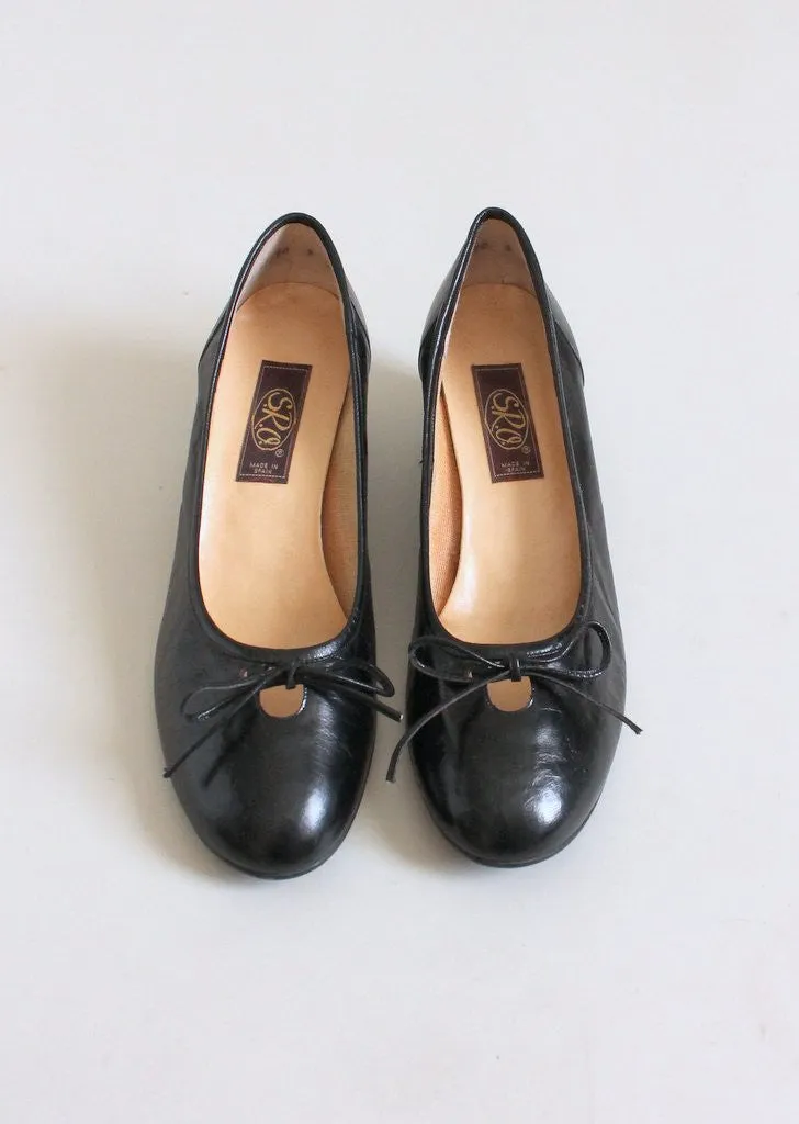 Vintage 1970s Black Ballet Wedge Flats